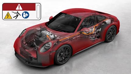 Porsche 911 992.2 GTS T-Hybrid Phantomgrafik Warnhinweis
