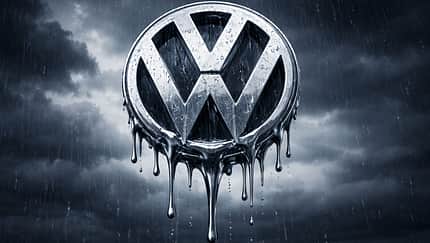 VW Logo schmilzt Regen düster Gewinneinbruch VW Logo