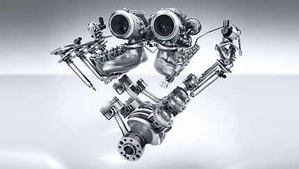 V8-Zylinder-Benzinmotor mit Biturboaufladung des Mercedes-AMG GT