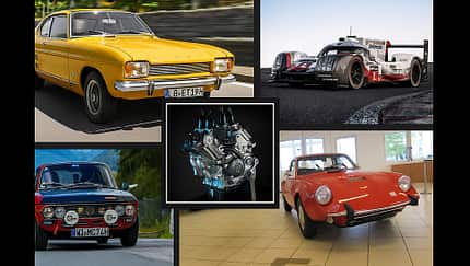 Autos mit V4-Motoren Ford Capri Subaru Sonett Lancia Fulvia Porsche 919 Hybrid