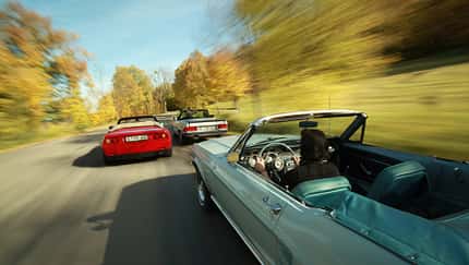 Ford Mustang Convertible, Ferrari Mondial T, Mercedes Benz 500 SL