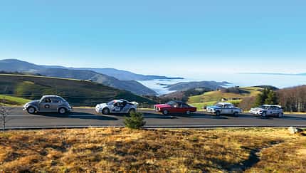 VW Mille-Miglia-Käfer, BMW 2002 ti Rallyeversion, Ford RS200, Opel Commodore GS, Toyota Corolla WRC, Seitenansicht