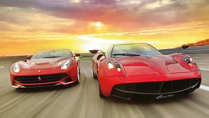 Pagani Huayra, Ferrari F12 Berlinetta, Frontansicht, Abendstimmung