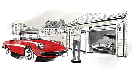 Zeichnung, VW Käfer, Alfa Romeo Spider
