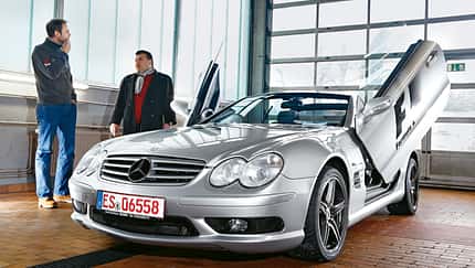 Mercedes SL 55 AMG, Frontansicht, Werkstatt