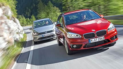 BMW 218d Active Tourer, VW Golf Sportsvan 2.0 TDI, Frontansicht