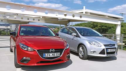 Ford Focus 1.0 Ecoboost, Mazda 3 Skyaktiv-G 100, Frontansicht