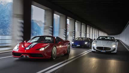 Ferrari 458 Speciale A, Lamborghini Aventador Roadster, Maserati Gran Cabrio MC