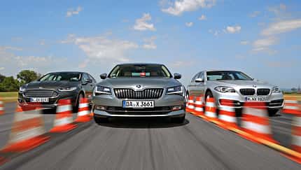 BMW 520d, Ford Mondeo 2.0 TDCI, Skoda Superb 2.0 TDI, Frontansicht