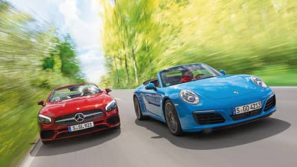 Mercedes SL 400, Porsche 911 Carrera Cabriolet, Frontansicht