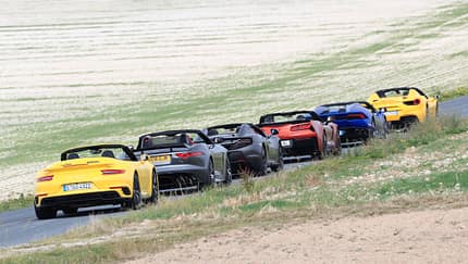 Jaguar F-Type, Chevrolet Corvette, Lamborghini Huracán, Porsche 911 Turbo S, Ferrari 488 Spider