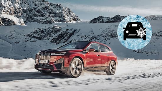 BMW iX Winter Frost Schnee Weihnachten Elektroauto