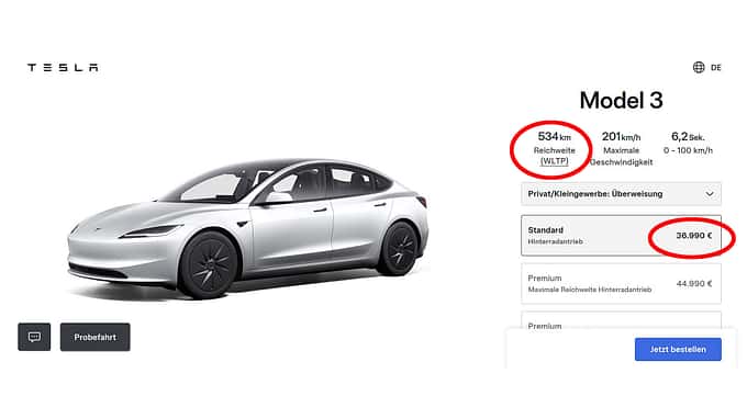 11/2025, Tesla Model 3 Standard Deutschland-Version Tesla Model 3 Standard Deutschland-Version