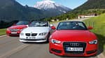 Mercedes E 350 Cabriolet, BMW 335i Cabriolet, Audi Cabriolet 3.0 TFSI Quattro, Front