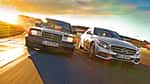 Mercedes C 350e und 190 E 2.5-16 Evo II, Frontansicht