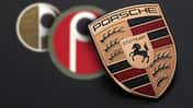 Porsche Logo neu alt Collage unscharf
