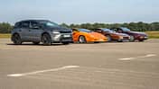 Skoda Elroq RS vs Supercars der 1980er-Jahre, Ferrari Testarossa, Lamborghini Countach, Porsche 944 Turbo, 07/2026 Skoda Elroq RS vs Supercars der 1980er-Jahre