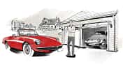 Zeichnung, VW Käfer, Alfa Romeo Spider
