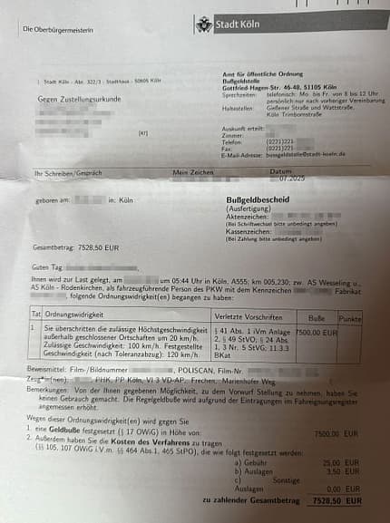 07/2025, Bußgeldbescheid Bußgeldbescheid