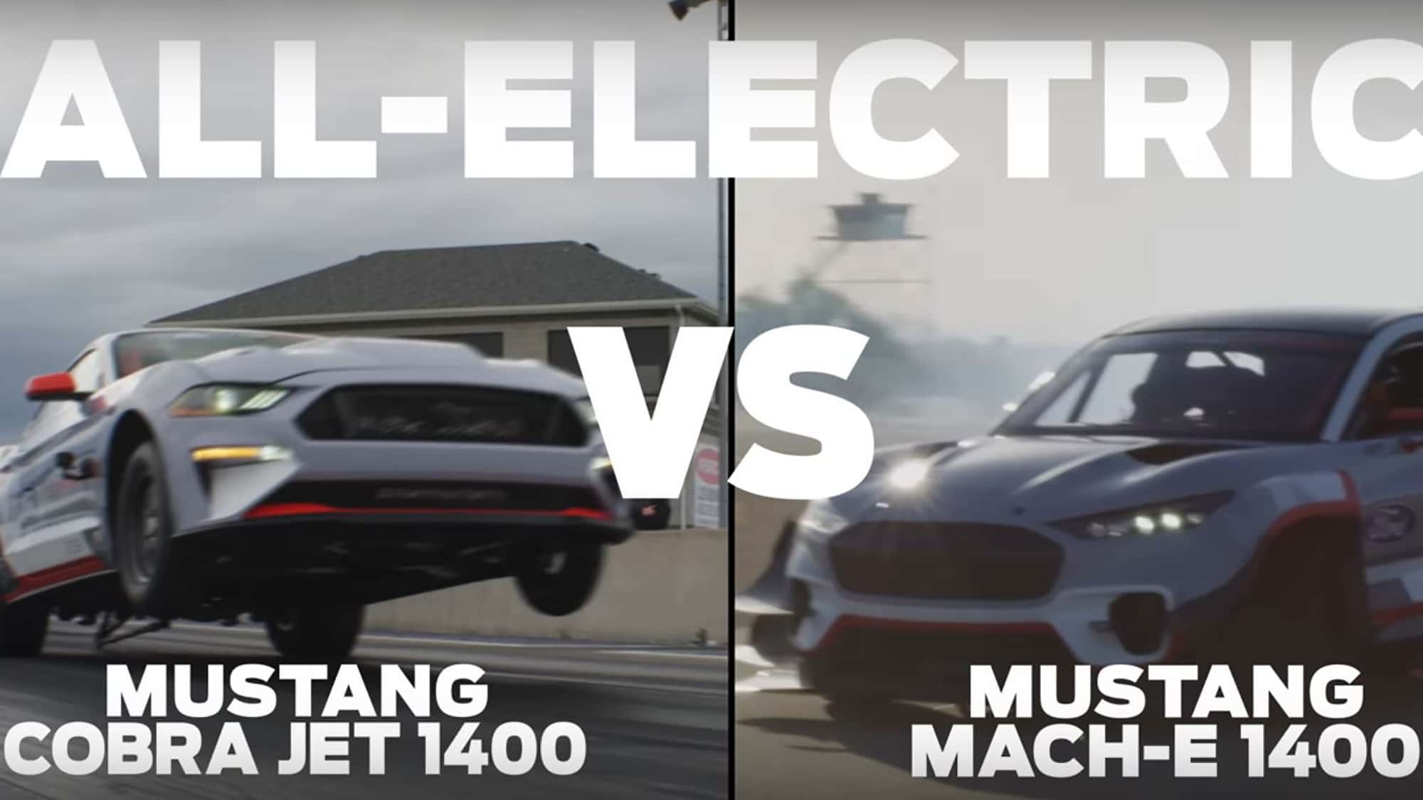 Ford Mustang Cobra Jet vs. Mach-E 1400 Elektro Duell Viertelmeile 04/2021, Ford Mustang Cobra Jet vs. Mach-E 1400 Elektro Duell Viertelmeile