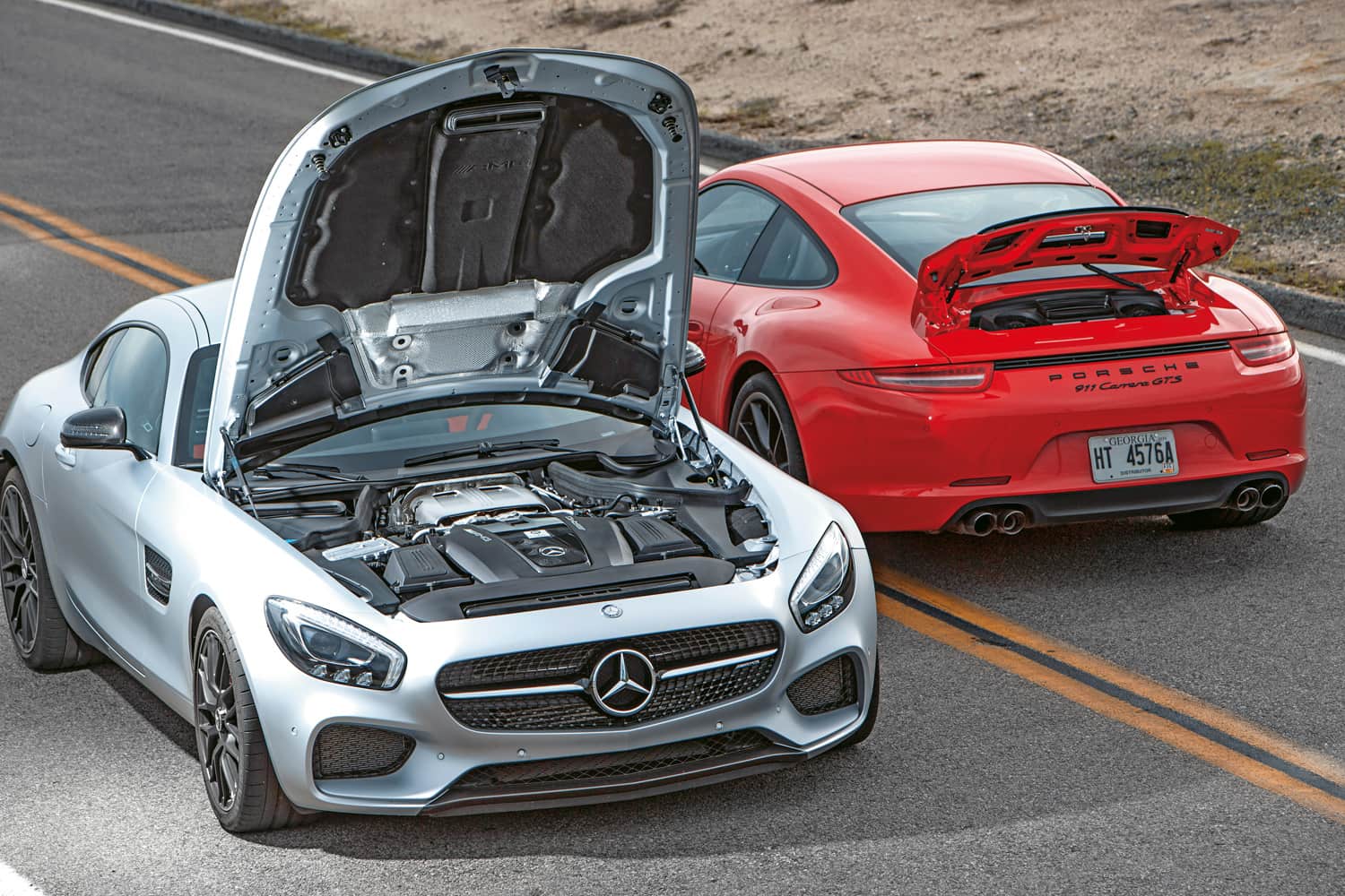 Mercedes AMG GT S, Porsche 911 Carrera GTS, Motorhaube