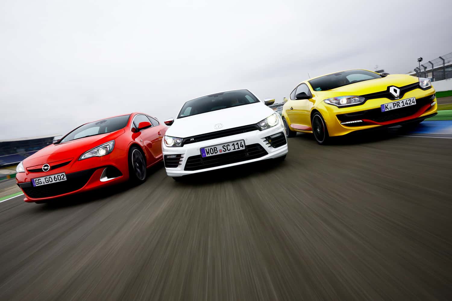 Opel Astra OPC, VW Scirocco R, Renault Mégane R.S., Frontansicht
