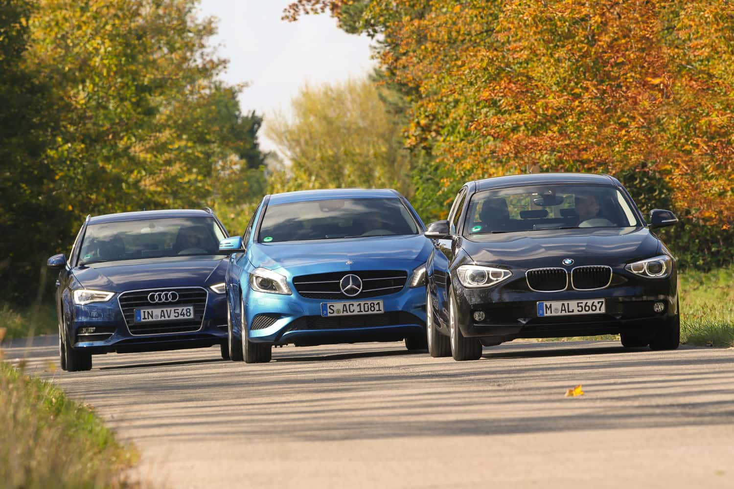 Audi A3 Sportback 1.4 TFSI, BMW 116i, Mercedes A 180, Frontansicht